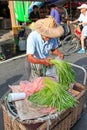 People selling and buying food in a traditional fruit and vegetable market of Taiwan Royalty Free Stock Photo