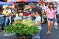 People selling and buying food in a traditional fruit and vegetable market of Taiwan Royalty Free Stock Photo