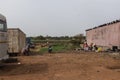 People selling cows near a slaughterhouse in the outskirts of the city of Bissau, in Guinea-Bissau, West Africa.