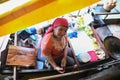 People selling food closeup boat in floating market pattaya