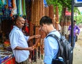 People selling gemstones at the street market in Gaya, India