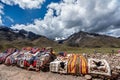 People selling rugs at La Raya market, Cusco, Peru Royalty Free Stock Photo