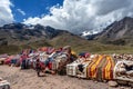 People selling rugs at La Raya market, Cusco, Peru Royalty Free Stock Photo