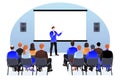 People at the seminar, presentation, conference. Vector illustration. Business training, coaching and education concept Royalty Free Stock Photo