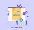 People send files for business. Concept of sharing file, data transfer, transfer of documentation, cloud service, file management