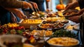 People Serving Themselves from a Buffet Table Filled with Food Royalty Free Stock Photo