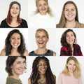 People Set of Diversity Women with Smiling Face Expression Studio Collage Royalty Free Stock Photo