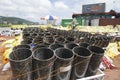 People set the pyrotechnic equipment for the fireworks contest in Macau, China. Royalty Free Stock Photo