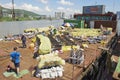 People set the pyrotechnic equipment for the fireworks contest in Macau, China. Royalty Free Stock Photo