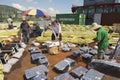 People set the pyrotechnic equipment for the fireworks contest in Macau, China. Royalty Free Stock Photo