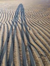 People shadows reflecting in sand ripples at Low Tide