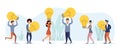 People share business ideas, meet, work together. Light bulb concept - ideas. Flat style. Vector illustration Royalty Free Stock Photo