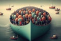People on ships and boats. evacuation from the ship illustration. AI generative