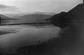 People shooting on Lake of Como, Film frame, black and white analog camera Royalty Free Stock Photo