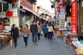 Shopping people and souvenir shops in the ancient Old Street, Tunxi, China