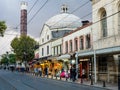 People shopping at Divan Yolu street near the Column of Constantine in Istanbul, Turkey.