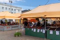 People shopping for fresh fruit and vegetables at the food market in the harbor of downtown Helsinki Royalty Free Stock Photo