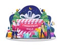 people are shopping with Santa Claus using megaphones on promotion in Christmas sale. Flat vector illustration
