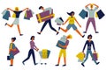 People shopping set in flat character design for web. Vector illustration. Royalty Free Stock Photo