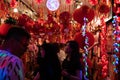 People shopping on a traditional market in Chinatown Singapore before Chinese New Year celebration Royalty Free Stock Photo