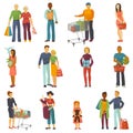 People shopping vector shopper buy with bag or shoppingcart