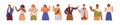 People show stop gesture, warning refusing sign with hand. Men, women characters disagree, reject with silent arm signal Royalty Free Stock Photo