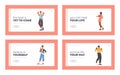 People Showing Positive Gestures Landing Page Template Set. Happy Characters Show Thumb Up, Ok, Victory, Yeah and Heart Royalty Free Stock Photo