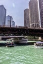 people sightseeing on a tour boat on the Chicago River Royalty Free Stock Photo