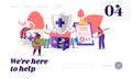 People Signing Health Insurance Landing Page Template. Tiny Characters Fill Huge Health Policy, Doctors Holding Shield