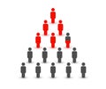 People silhouette in form of pyramid. Financial pyramid or hierarchy. Infection rate.