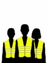 People silhouette and half bady wearing yellow vest illustration