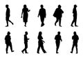 People silhouette vector, Man and women walking