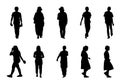 People silhouette walking on white background, Black men and women vector set, Isolate different human illustration Royalty Free Stock Photo