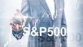 People silhouettes on American stock market index S P 500 - SPX Royalty Free Stock Photo