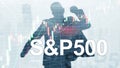 People silhouettes on American stock market index S P 500 - SPX. Royalty Free Stock Photo