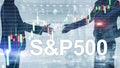 People silhouettes on American stock market index S P 500 - SPX. Royalty Free Stock Photo