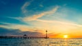 People silhouettes on Brighton Jetty at sunset Royalty Free Stock Photo