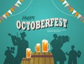 People silhouettes celebrating beer festival Oktoberfest party celebration concept