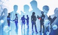 People silhouettes in city, coronavirus and graphs Royalty Free Stock Photo