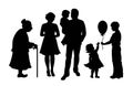 People silhouettes. Woman, man, children and an elderly woman. Isolated. Vector Royalty Free Stock Photo