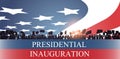 People silhouettes holding placards USA presidential inauguration day celebration concept