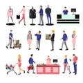 People silhouettes in shopping mall. Icons on white background. Vector illustration flat style design.