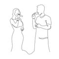 People singing karaoke continuous one line drawing