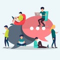People sitting on big speech bubbles. Social network web site. Surfing concept illustration of young people Royalty Free Stock Photo