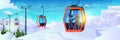 people sitting on chairlifts ski resort cableway in snowy mountains christmas new year holidays celebration winter