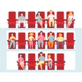 People Sitting in Cinema Hall, Men, Women and Children Watching Film, Eating Popcorn and Drinking Soda in Movie Theater Royalty Free Stock Photo