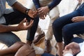 People sitting in circle share problems during psychological rehab session Royalty Free Stock Photo