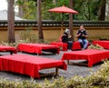 People sitting at coffee shop in Kyoto, Japan