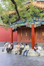 People sitting in front of the Yonghe temple in Beijing Royalty Free Stock Photo
