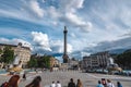 People sitting on the stairs in front of The National Galery looking at the Trafalgar square Royalty Free Stock Photo